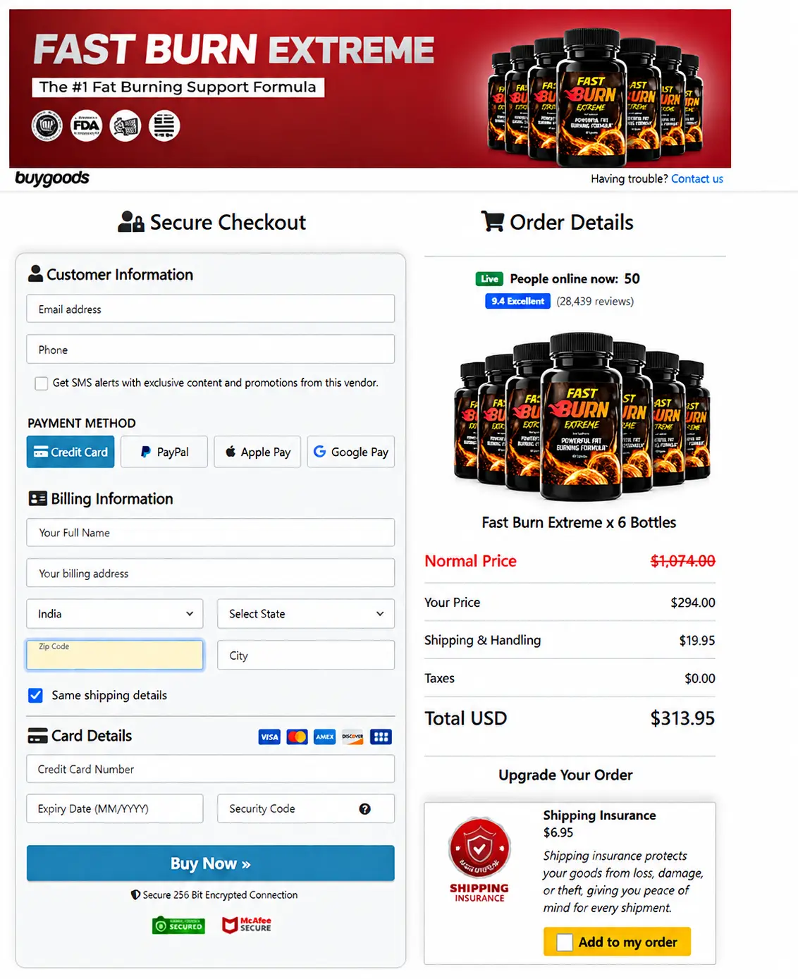 FastBurn order and checkout information